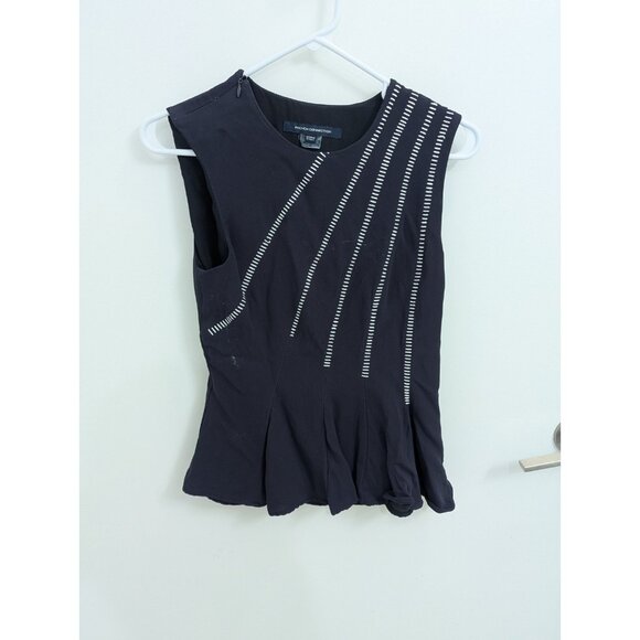 Navy Blue Peplum Embroidered Sleeveless Top French Connection Size 2 - Picture 1 of 7
